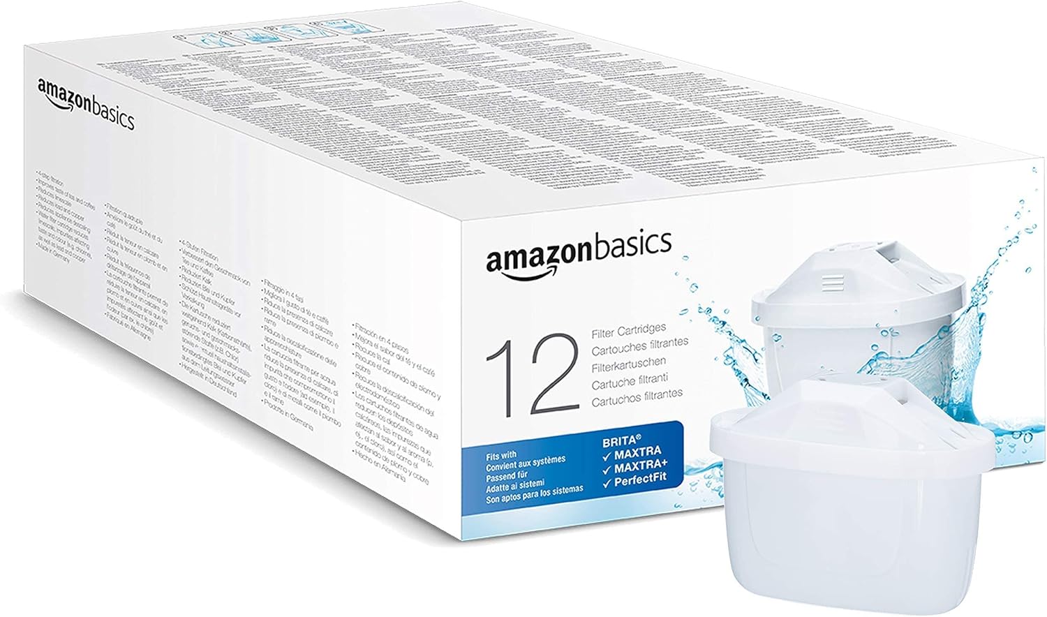 Pack de 12 cartouches filtrantes, compatibles avec toutes les carafes filtrantes actuelles BRITA 12 Unité (Lot de 1) Maxtra+ cartouches, compatibles avec Amazon Basics, PerfectFit & toutes les BRITA carafes filtrantes