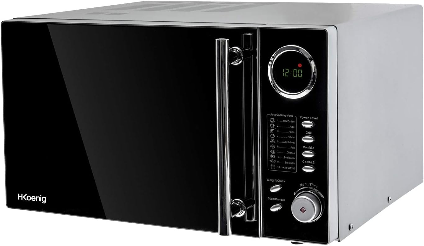 H.Koenig Micro-Ondes Four Grill 2 en 1 VIO9, 25L, Plateau tournant 27cm, 10 modes de cuisson jusqu’à 1000W, Décongélation, Cuisson combinée, écran LCD [Classe énergétique A+]