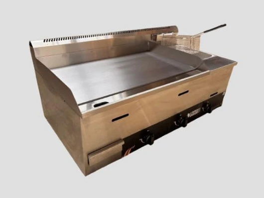 Le Barbecue Gaulois Plancha Gaz avec Friteuse Professionnelle, Combiné en Inox, 14400W, Butane/Propane