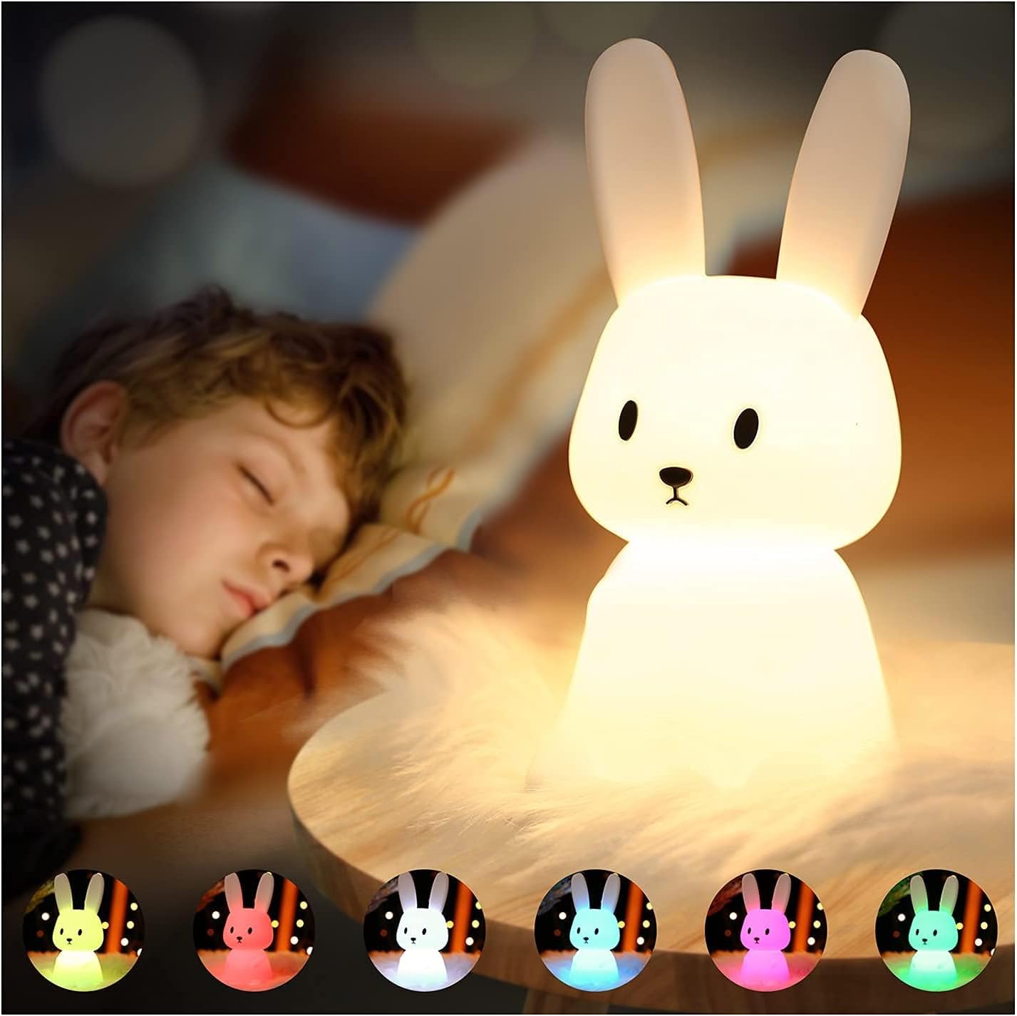 Lapin Veilleuse Bebe Tactile 7 Couleurs -USB Rechargeable Peut être Chronométré Veilleuse Enfant Deco Lampe Pour Décoration Noël Chambre Enfant Cadeau D'anniversaire ‎20 x 10 x 10 cm