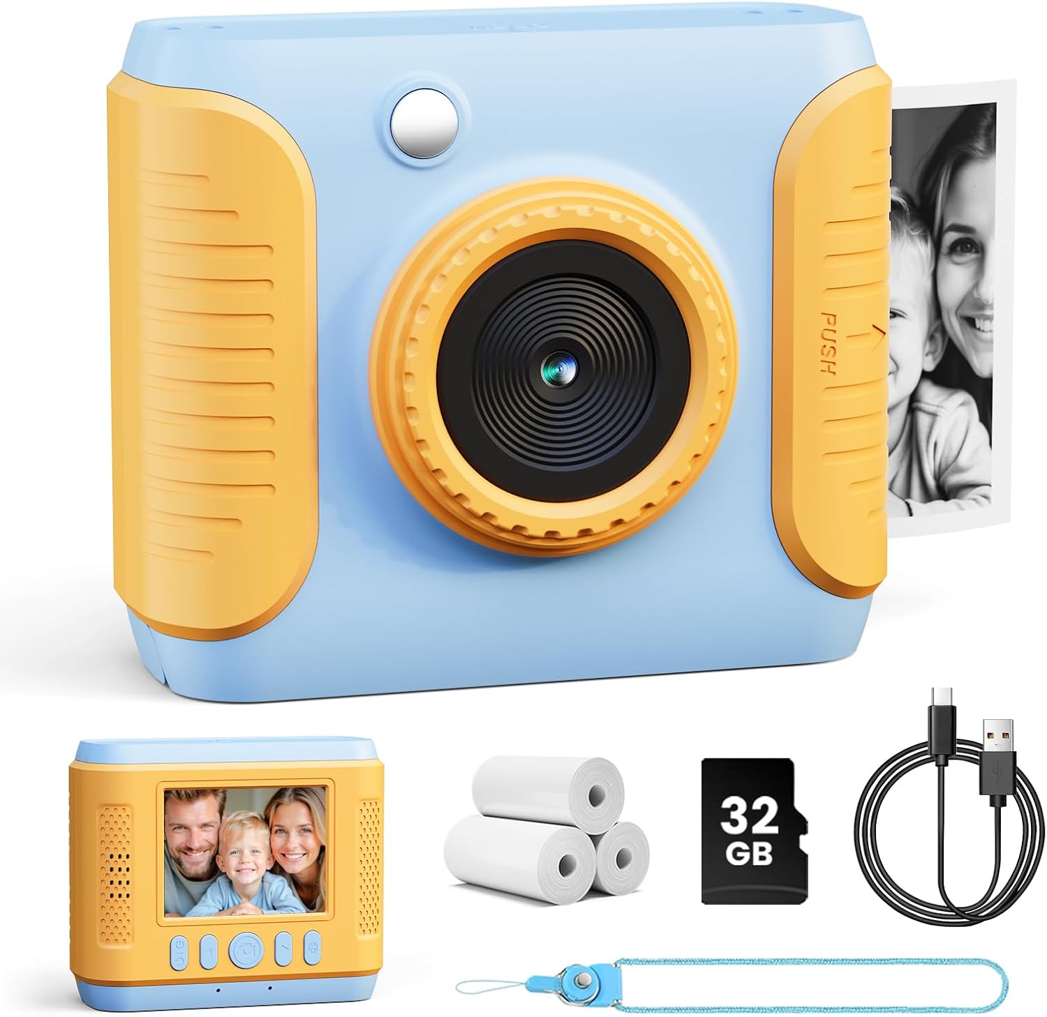 CalineGam Appareil Photo Instantané Enfant, 1080P HD Appareil Photo Numérique Enfant avec Carte 32 Go et Papier Photo, 2,4 Pouces Jouets Enfants, Cadeaux pour Garçons & Filles de 3 à 12 Ans (Bleu)