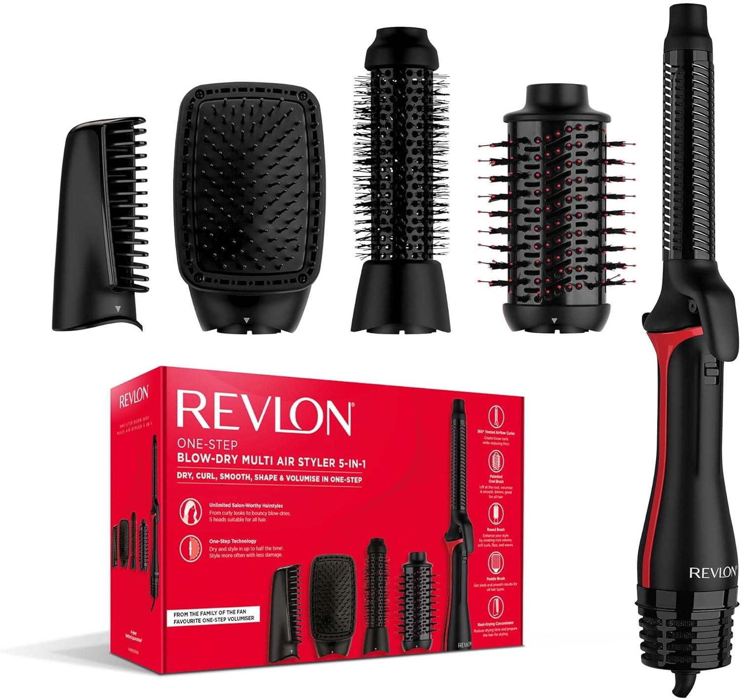 5-EN-1 One-Step Styler multi-usages (têtes amovibles, boucleur, sèche-cheveux, brosse volumisante, brosse coiffante et concentrateur) RVDR5370 5-in-1 Multi Styler