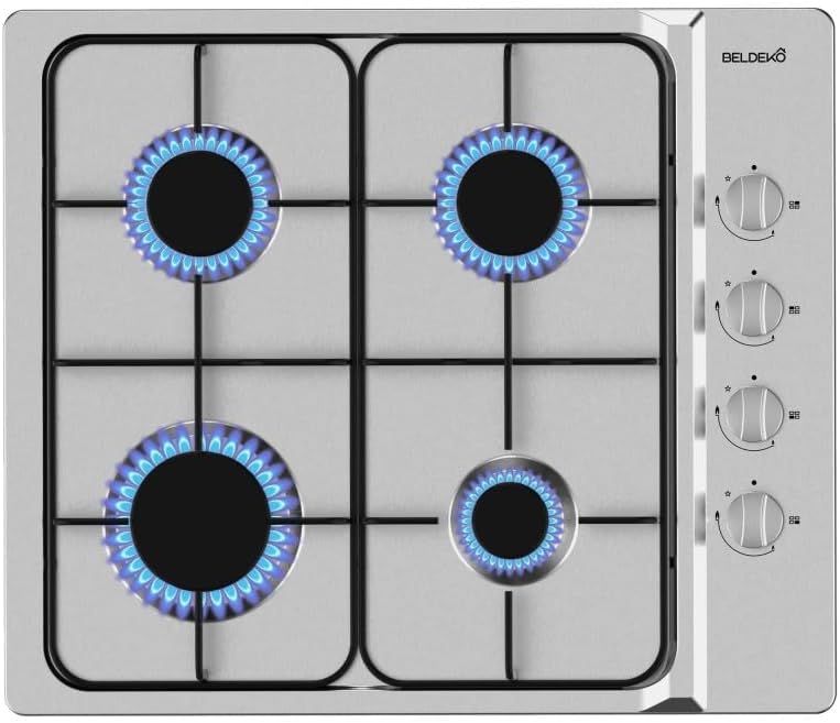 Plaque de cuisson gaz 4 feux Inox - 7500W - gaz de ville et bouteille - Encastrable 4 ZONES Inox