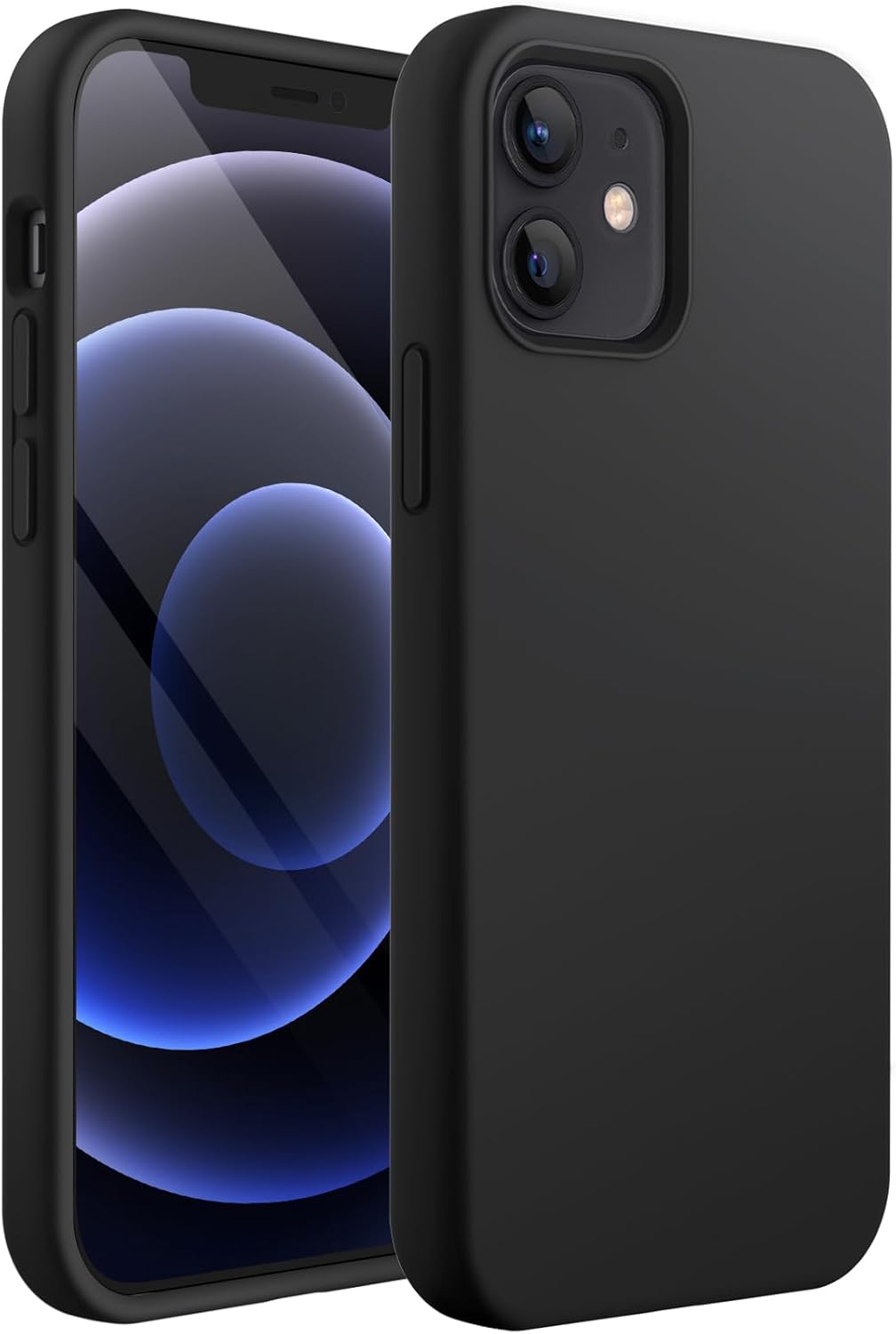 Coque Silicone pour iPhone 12/12 Pro 6,1 Pouces, Protection Complète du Corps au Toucher Soyeux, Étui Housse Anti-Chocs Doublure Douce en Tissu Microfibre (Noir)