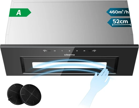 CBCB5931B Hotte Aspirante Encastrée 52cm - Contrôle Gestuel & Tactile - 460 m³/h - 3 Vitesses - Hotte Intégrée Noire avec Filtre à Charbon CBCF055 - Évacuation/Recyclage - Classe A