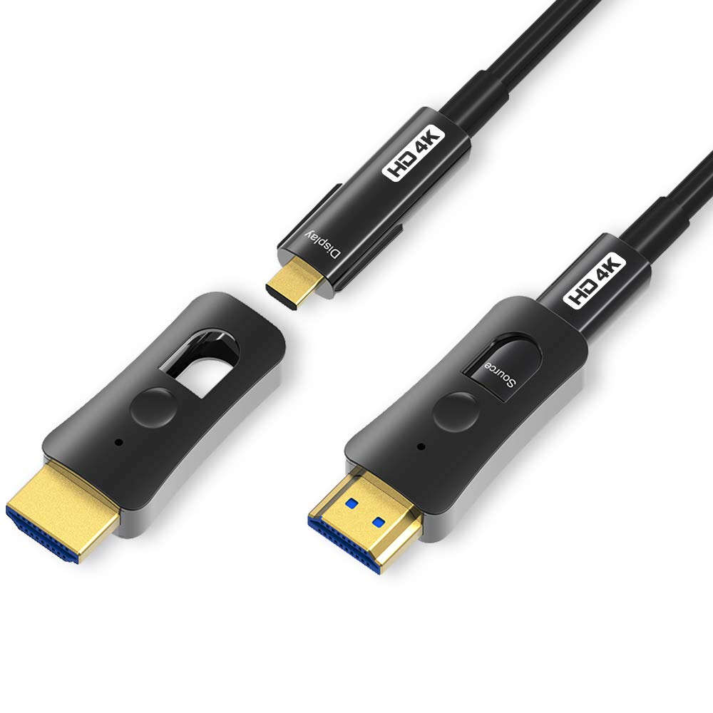 Câble fibre optique HDMI 4K @ 60 Hz HDCP2.2 4:4:4, haute vitesse, 18 Gbit/s, HDR 3D 4K2K HDMI avec Micro HDMI de type tirette (20 m, 4K) 4K-20M