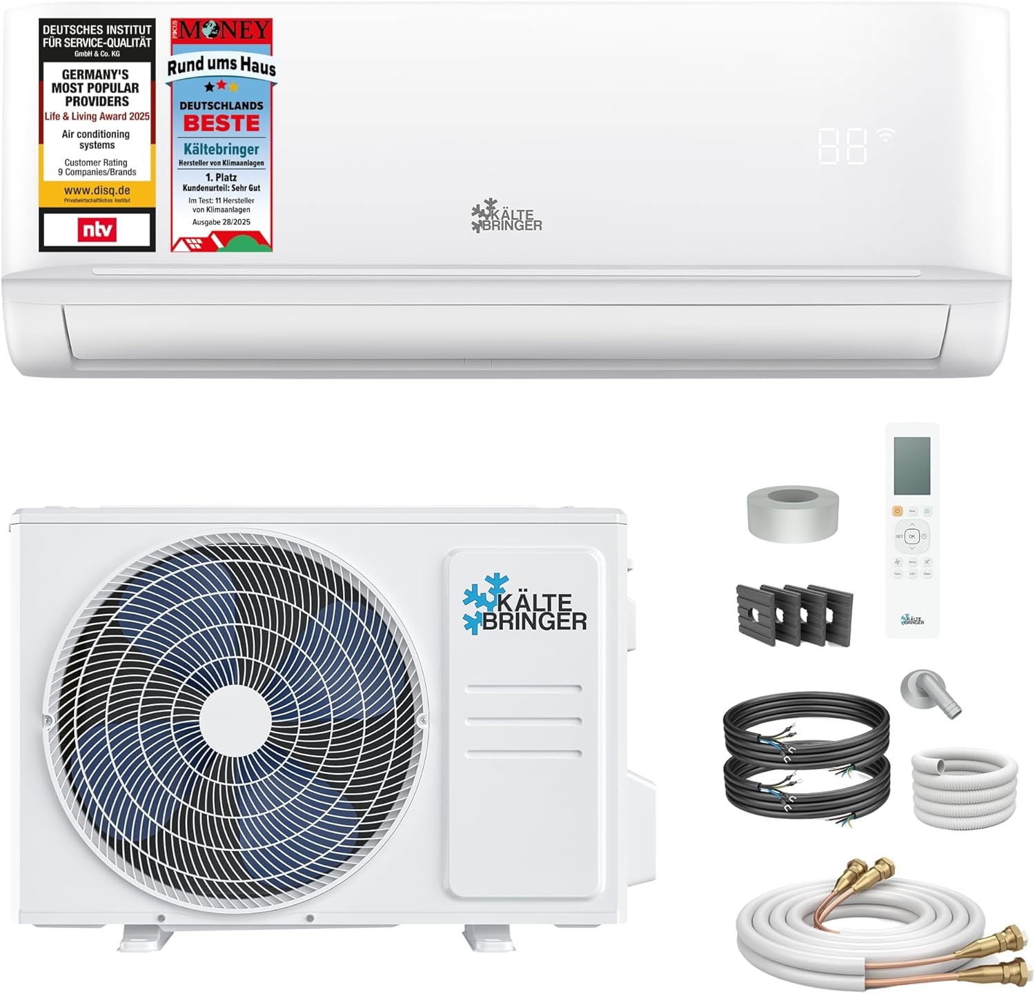 Split Climatiseur Quick Connect 12000 BTU - 3,5 kW - Avec fonction de chauffage - très silencieux & économe en énergie - Marque de qualité Allemande 3,5 kW Sans Fixation