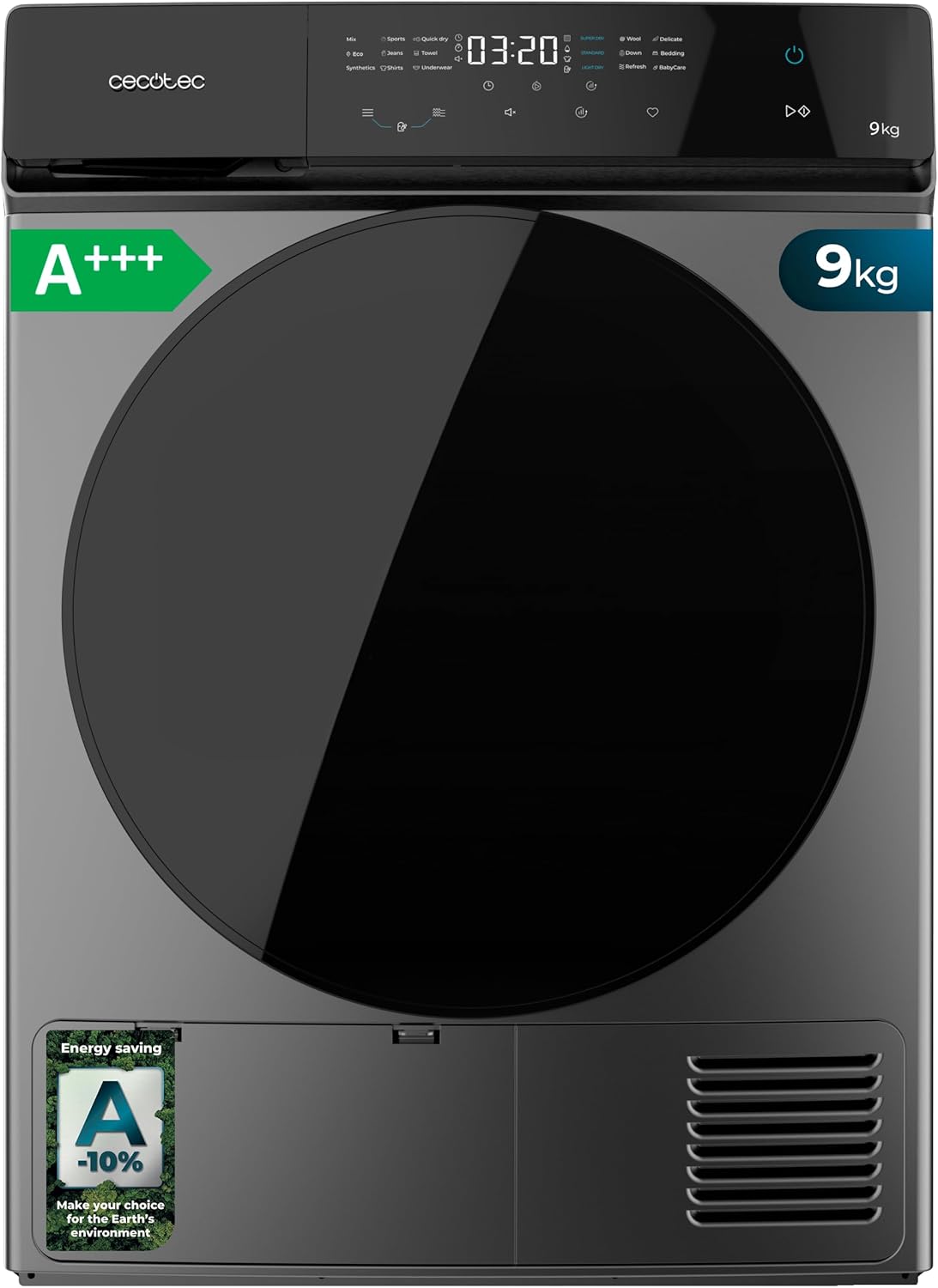 Sèche-linge pompe à chaleur - 9 kg - Bolero DressCode Dry 9400 Steel A+++ - 600W, basse consommation, Full Touch, Easy Iron, 15 programmes, séchage automatique et tambour inox