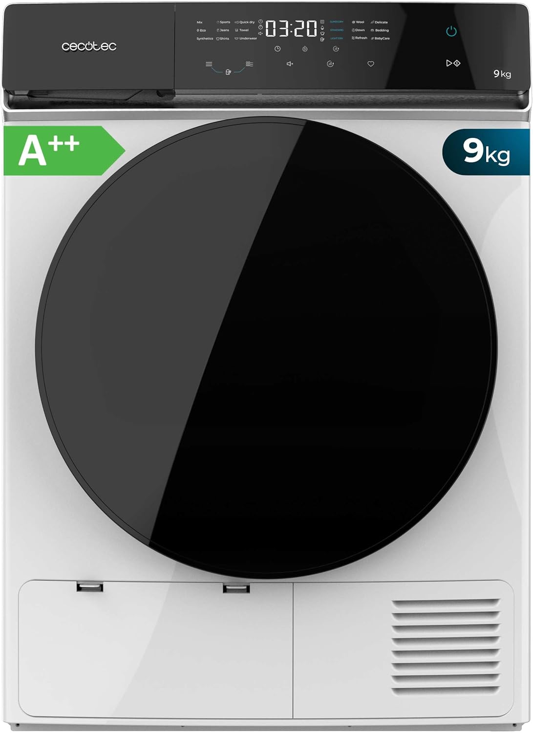 Sèche linge pompe à chaleur en blanc de 9 kg Bolero DressCode Dry 9400 A++ - Full Touch, 15 programmes, tambour en acier inoxydable, Repassage facile - Blanc 9 Kg