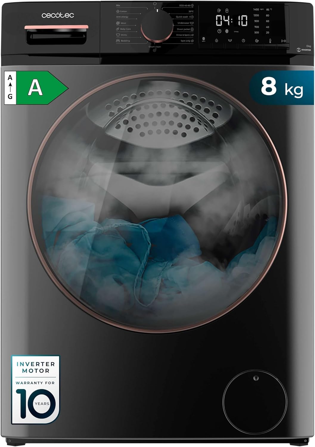 Lave-linge 8 kg Bolero DressCode 8610 Inverter Steel A - Chargement Frontal, 1400 RPM, SteamMax, Motor Inverter Plus, 15 Programmes, OnSmart, Stop&Go, DrrumClean, Caoutchouc Antibactérien 8 Kg Acier