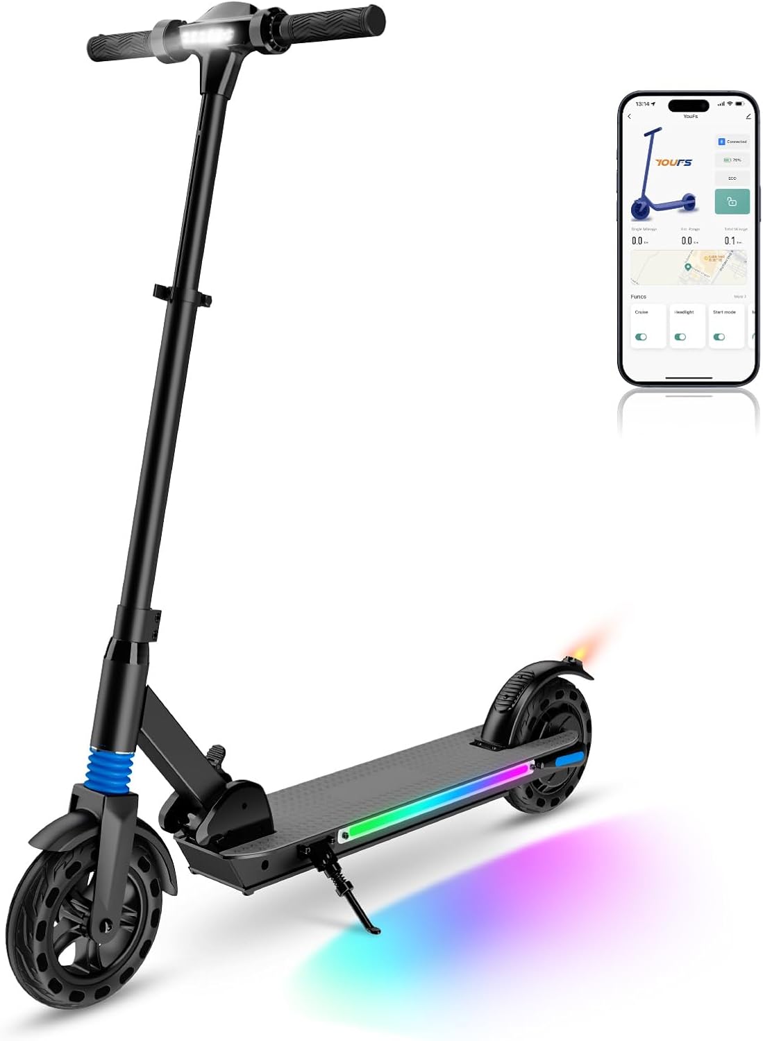 E-RIDES Trottinette électrique pour Enfants 8-16 Ans,8'' Trottinette Electrique Enfant Pliable à Hauteur Réglable,Vitesse Max 25 KM/H,Affichage LED,Lumières LED Colorées, pour Enfants et Adolescents