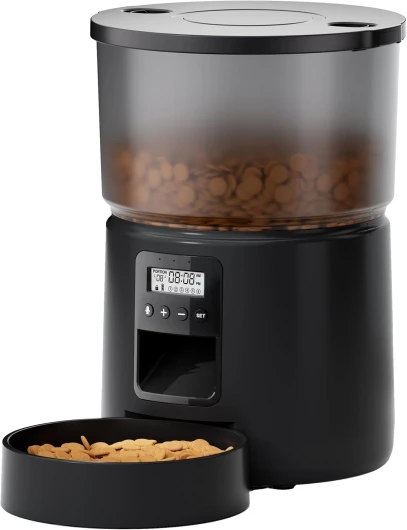 Distributeur Croquettes Chat Automatique - Distributeur Croquettes Chat avec Minuterie Programmable - 1-6 Repas par Jour - avec Appuyez sur Le Couvercle et Fonction D'Enregistrement 10s - 3L Noir-3L
