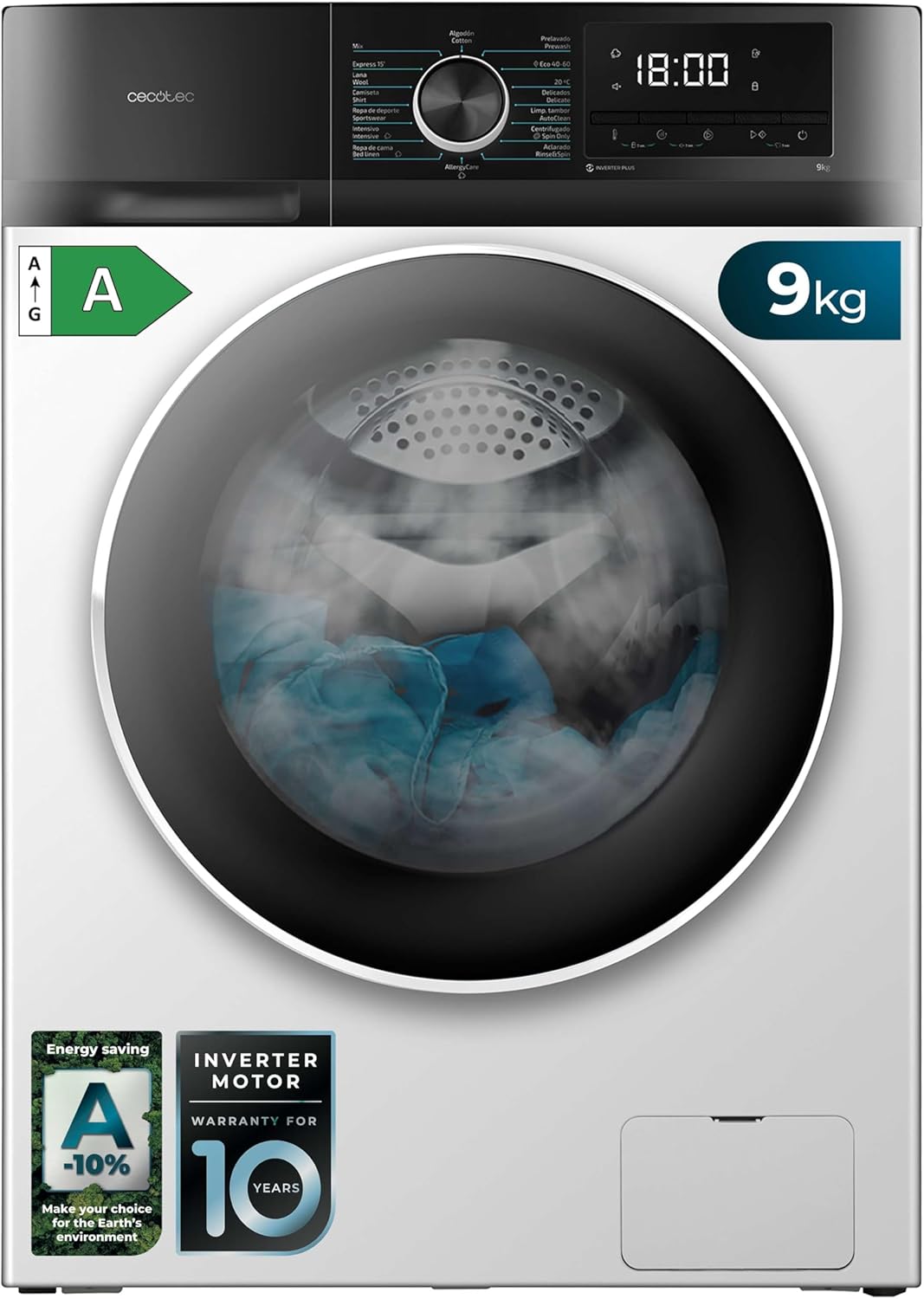 Lave-linge 9 Kg Chargement Frontal Bolero Dresscode 9500 Inverter A - 1900 W, 1400 rpm, Moteur Inverter Plus, Basse Consommation, 16 Programmes, SteamMax, Delay Start, Blanc 9 Kg Blanc - Série 500