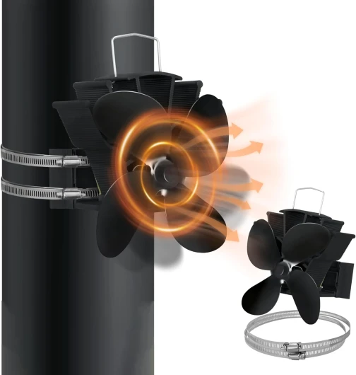 Ventilateur de cheminée sans électricité avec 4 lames et 2 anneaux de raccordement, ventilateur alimenté par la chaleur, fonctionnement silencieux pour poêle à bois, cheminées, poêles, Typ B, Schornstein Hängend