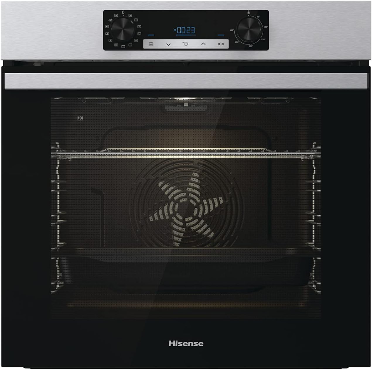 Hisense BI64211PX Four multifonction - Cavité XXL de 77L, Pyrolyse, 13 Fonctions, Fonction Pizza 300°C, AirFry, Affichage LED, Inox, Classe A+
