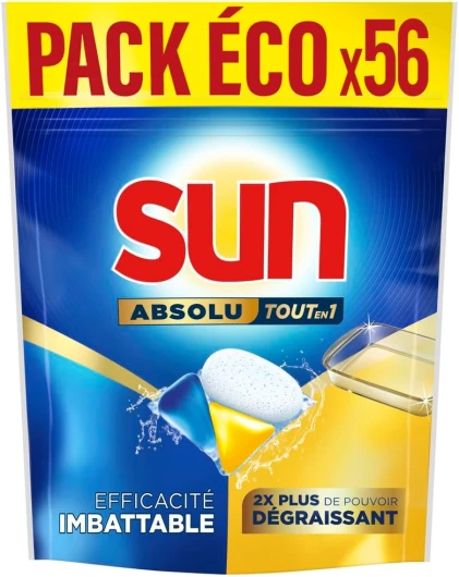Pastilles Lave-Vaisselle Absolu Tout-en-1 Dégraissant - 56 capsules - imbattables sur les taches tenaces - 2x plus efficace Dégraissant 56 unité (Lot de 1)