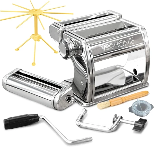 Machine à pâtes Manuelle avec séchoir - Acier Inoxydable Outil Polyvalent réglable en épaisseur, laminoir et manivelle - Nouilles fraîches Maison, Spaghetti, lasagnes