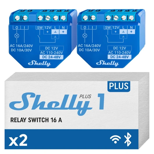 Plus 1 - Module interrupteur connecté Wi-Fi 16A, Contacts secs, Lumières & Ouvre-porte de garage sans fil, App iOS Android, Compatible Alexa Google Home - Lot de 2 2 pièces