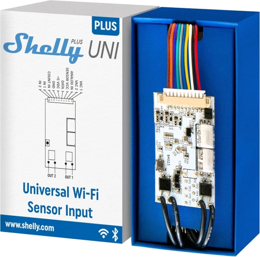 Plus Uni - Module d'automatisation Wi-Fi Domotique, 8-24 V AC, 9-28 V DC, Contacts secs, Compatible avec capteurs analogiques et numériques, Compteur d'impulsions