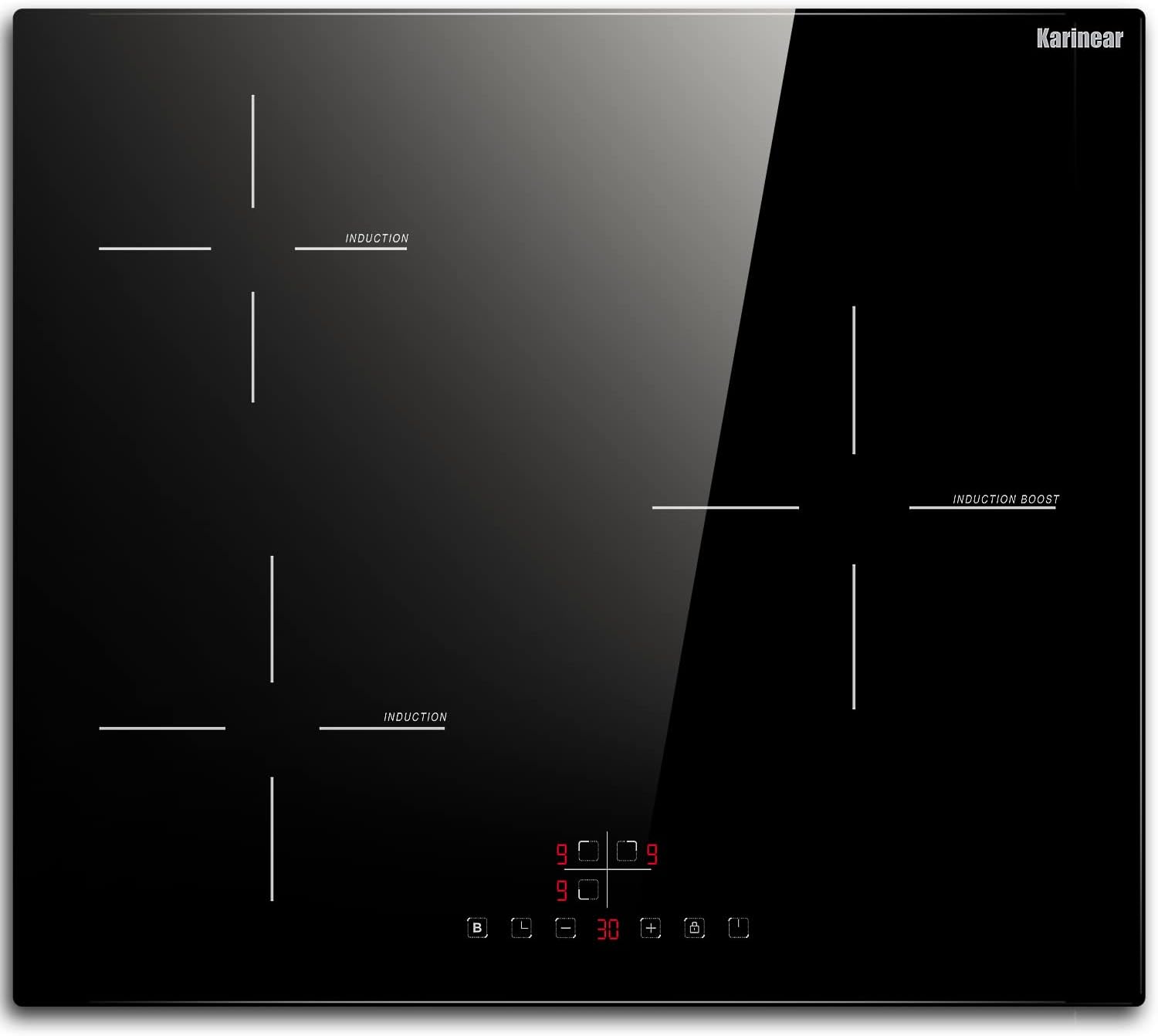 Plaque Induction 3 Feux Encastrable, Plaque à Induction 60 cm, Table de Cuisson Electrique avec Commande Tactile, Minuteur, Verrouillage d'enfant, 5200W, sans Prise