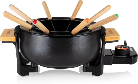 Appareil à fondue électrique Tristar - Pour tous types de fondues - Thermostat réglable - Pour 8 personnes - 1,5 L - Fourchettes incluses Bambou