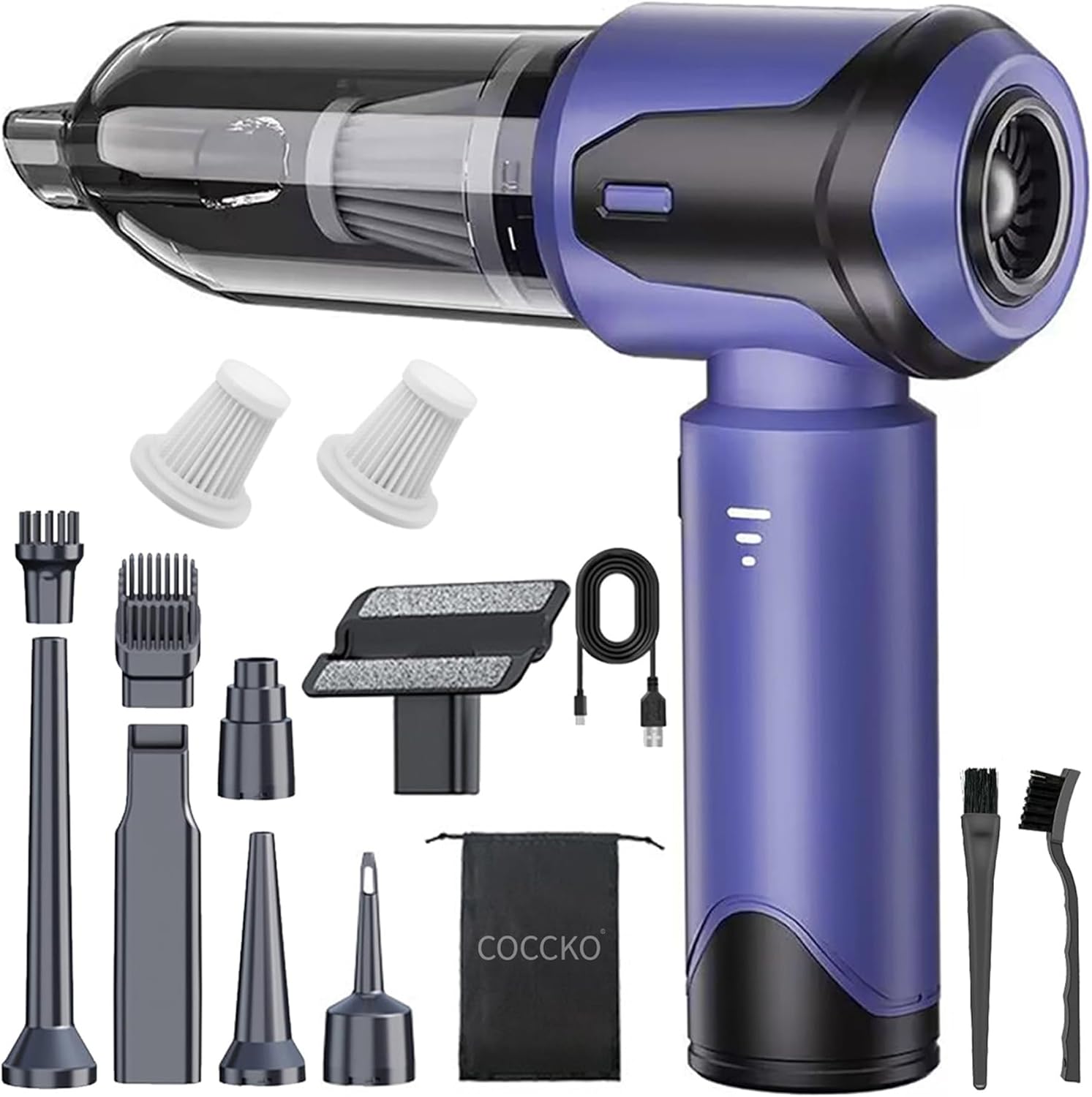 COCCKO Aspirateur Voiture sans Fil Puissant, Aspirateur à Main Mini Portable 15000PA, 6000mAh Rechargeable, avec Filtre HEPA, pour Voiture, Maison et Bureau, Compact, Léger Violet
