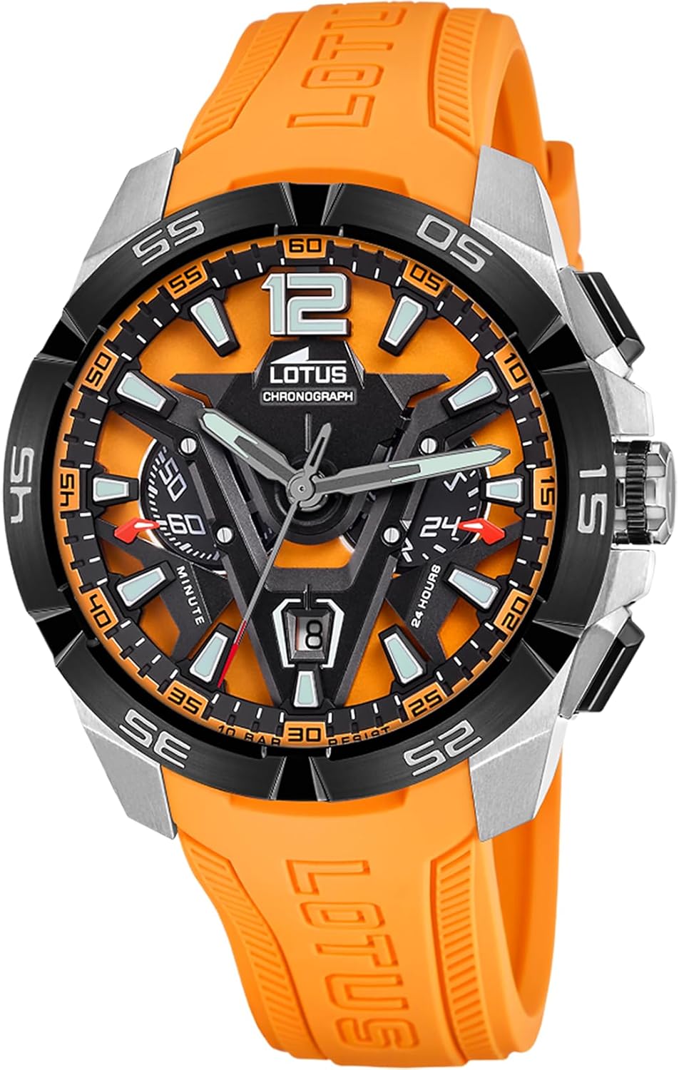 Montre Lotus pour Homme 18944/3 Vortex Boîtier en Acier Inoxydable Gris Bracelet en Caoutchouc Orange