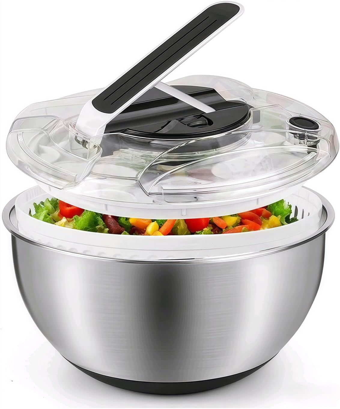 Essoreuse à Salade 4,5L en Acier Inoxydable Grande,Essoreuse à salade à piston avec saladier,Essoreuse à Salade en Acier Inoxydable, Panier a Salade avec Couvercle,pour Laver et égoutter Les Salades