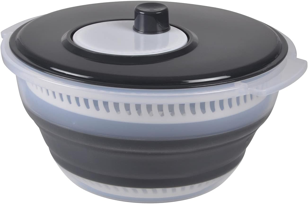 Homéa, Essoreuse à Salade Rétractable Plastique 28 x 30 x 15 cm Blanc/Anthracite