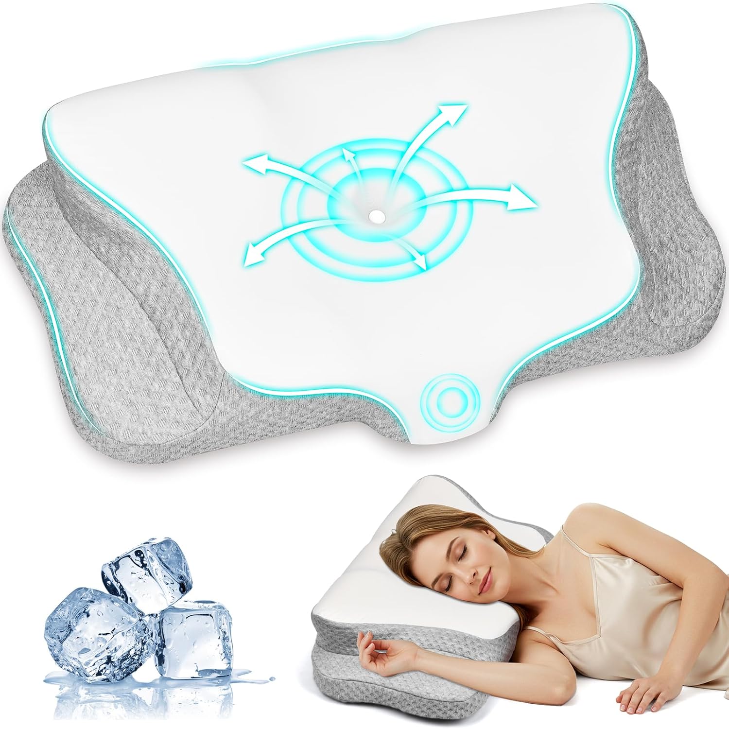 Ehomfory Oreiller Ergonomique Cervical Memoire Forme, Oreiller Ergonomique à Mémoire de Forme pour Les Dormeurs sur Le côté, Le Dos et Le Ventre (Blanc)