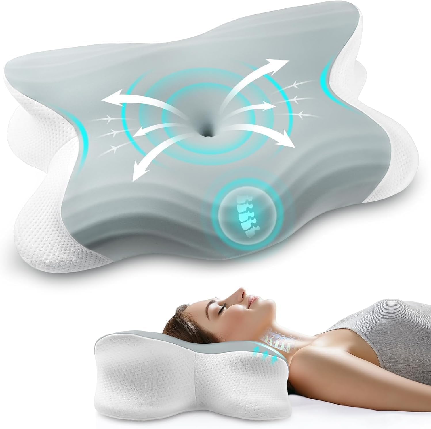 Oreiller Ergonomique Cervical à Mémoire de Forme, Coussin Orthopédique Oreiller Cervicales pour Les Dormeurs sur Le Côté, Le Dos et Le Ventre pour Améliorer la Qualité du Sommeil, 62x42x10.5cm (Gris) Gris S (62x42x8.5/10.5cm)