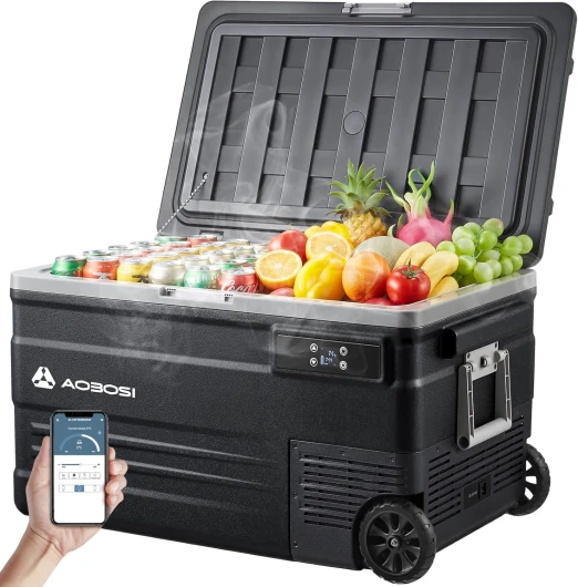 Glacière à Compresseur 74L, Glaciere Électrique -20℃ à 20℃, APP&Bouton Contrôle, 12/24V DC et 100-240V AC Frigo Camion pour Voiture, Camion, Bateau, Camping-Car Et Prise De Courant 74L Noir