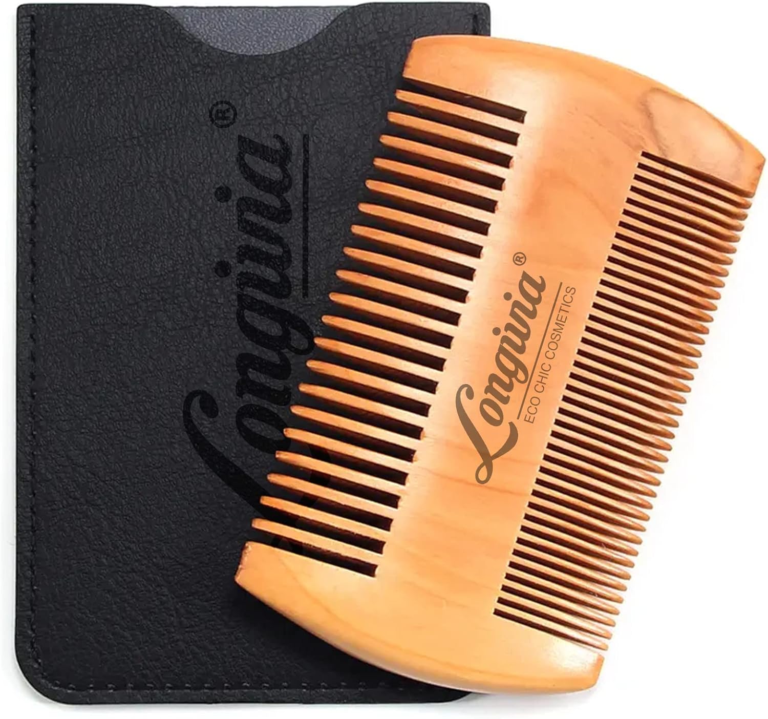 Longivia Peigne Barbe Homme ècologique 100% en Bois de Poirier - Peigne Bois pour Moustache Cheveux et Soins Barbe Homme – Peigne Afro Brosse Barber Professionnel Antistatique