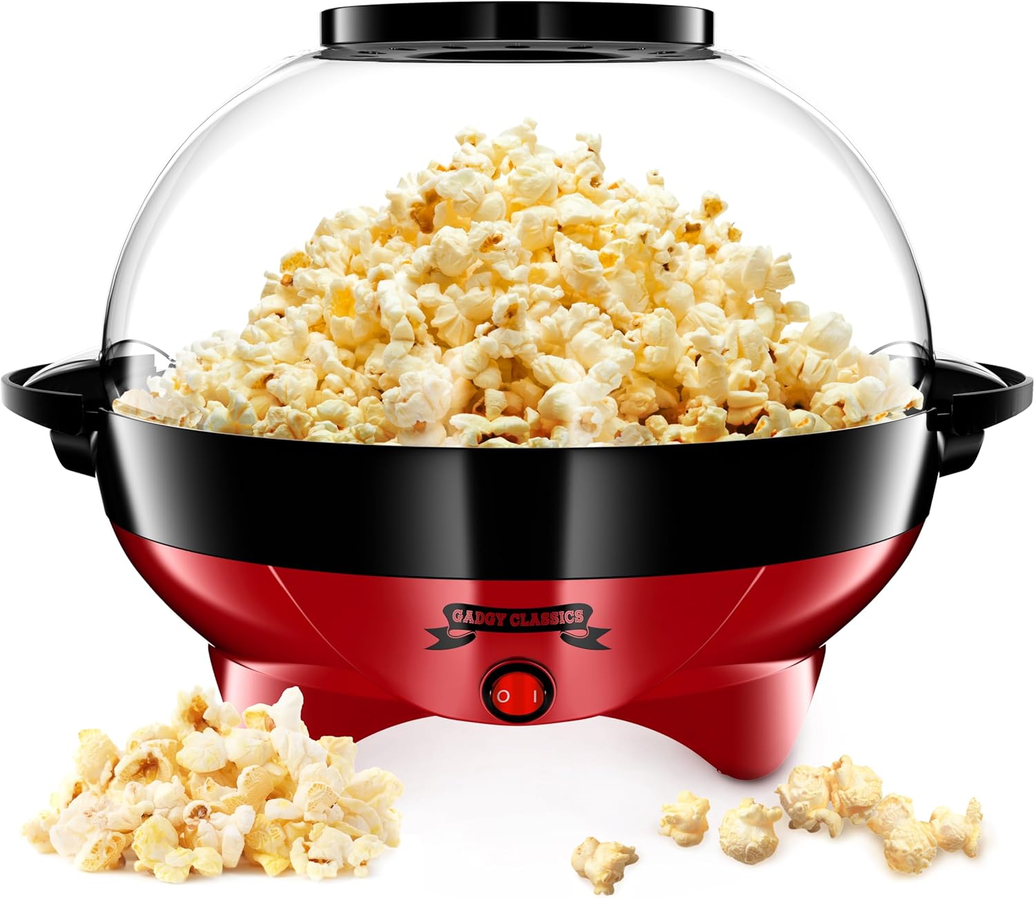 Machine à Pop-Corn - Appareil à Pop-Corn - Machine à Pop-Corn à Air Chaud Rapide - Sans Huile, sans Graisse - avec Tasse à Mesurer et Couvercle Supérieur Amovible - Revêtement Rouge Rétro grand bol