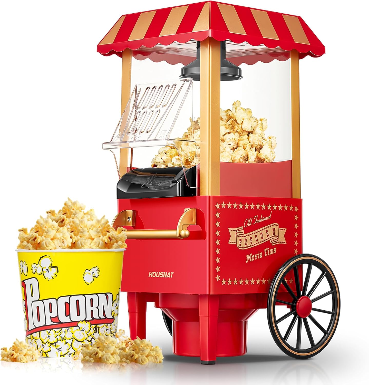Machine à Pop Corn, Machine à Pop-corn Rétro Mise à Jour, Air Chaud 1200W pour la Maison, Saine et sans Calorie, Fonctionnement à un Bouton et Facile à Nettoyer, Soirée Cinéma et Noël