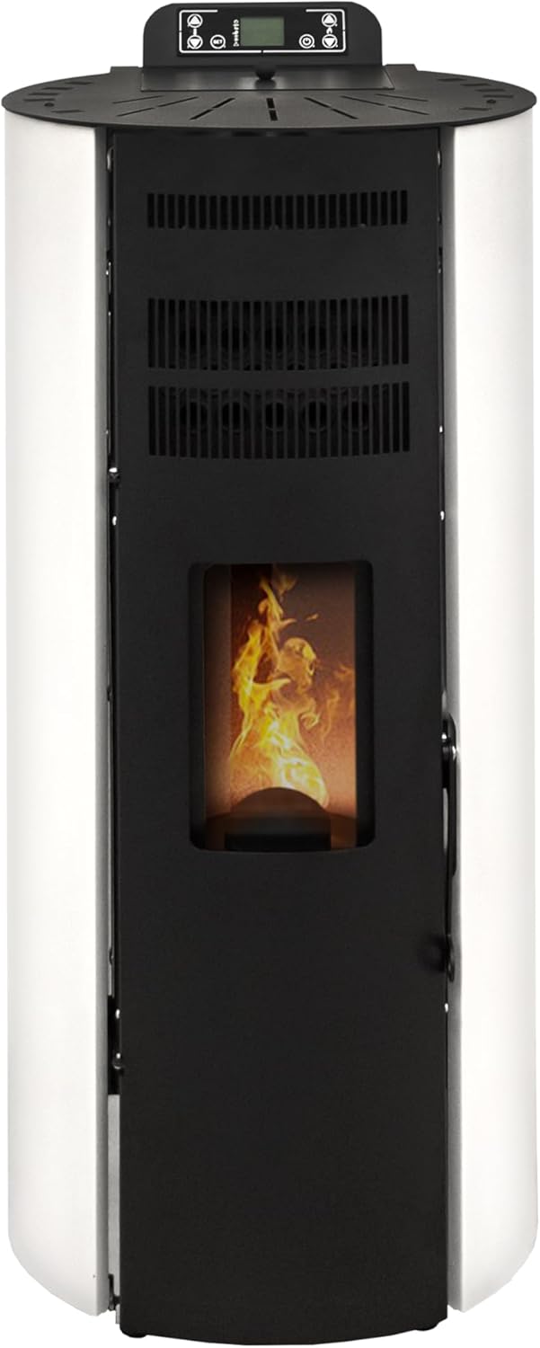 Boston 14 KW WiFi - Poêle à Granulés à Air Ventilé Efficacité 89% Chauffe 130m² Autonomie 15H Programmable Contrôle à Distance WiFi 5 Vitesses et Puissances Garantie 24M Blanc 14 KW - WiFi Blanc