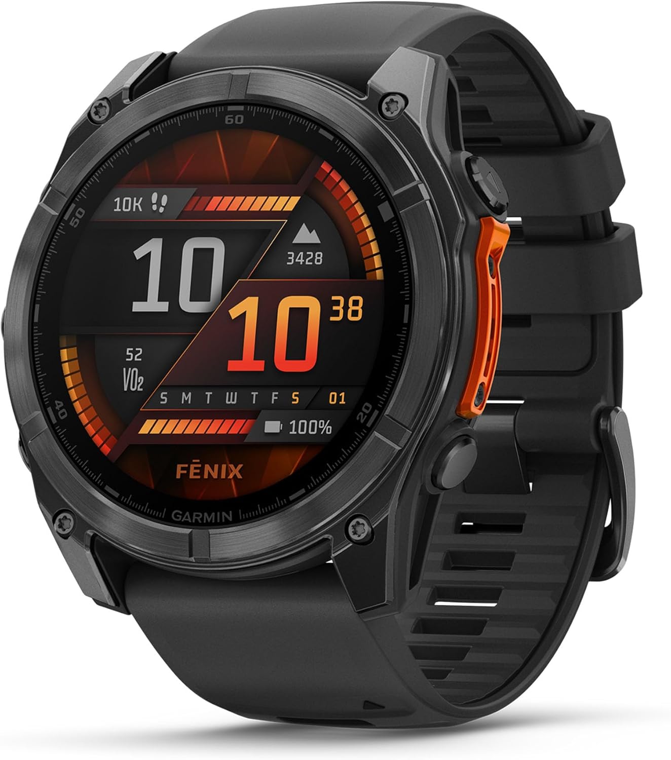 Fēnix® 8 – Montre GPS Multisports AMOLED - Gray avec Bracelet en Silicone Noir – 51 mm 51mm Acier Gray / Noir
