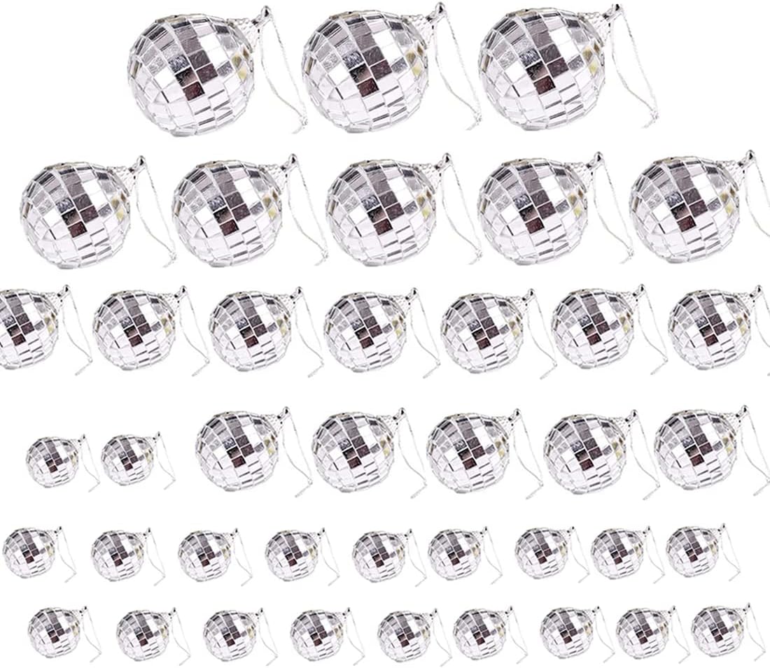 40 Pcs Boule Disco Miroir, 4 Tailles Boule Disco Décoration Suspendue, Boule Miroir Réfléchissante pour Bar Party, Ornement d'arbre de Noël de Noël 2CM+4CM+5CM+6CM