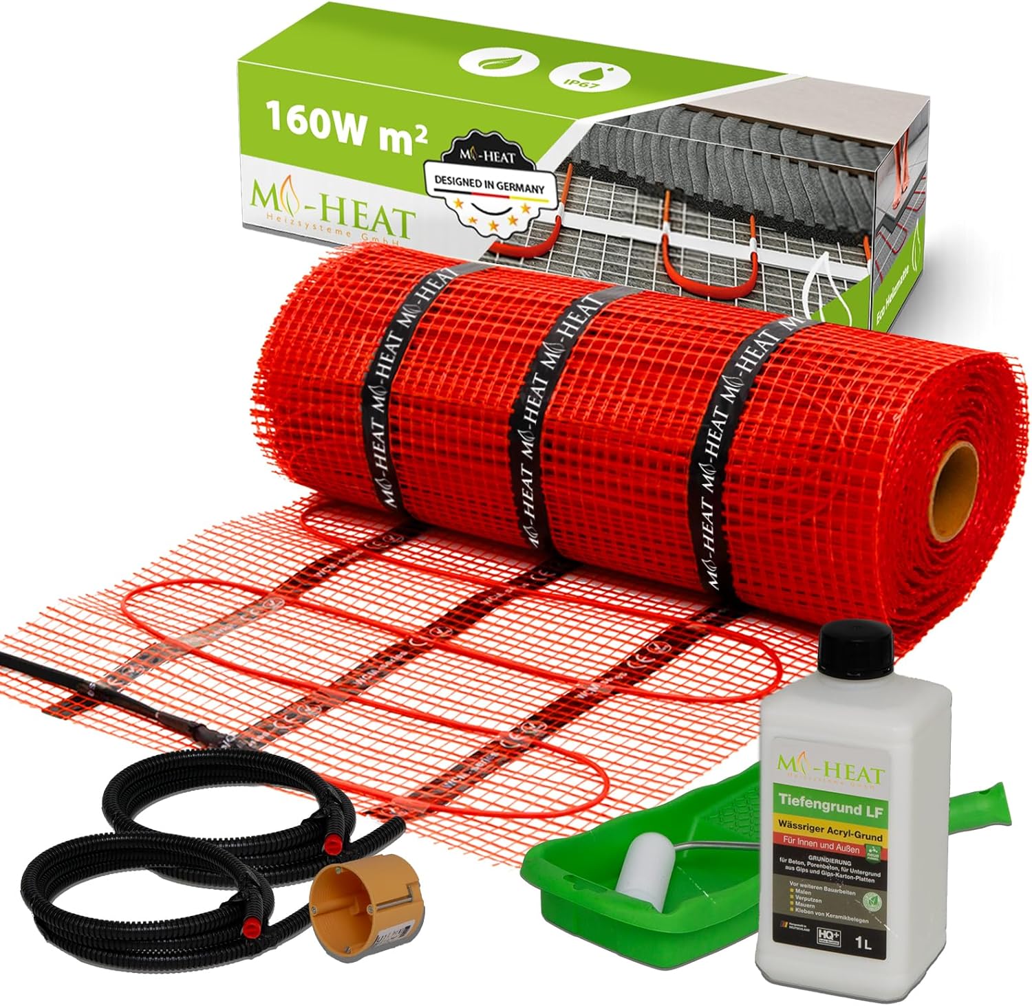 Chauffage au sol électrique 15 m² Tapis chauffant pour lit mince 160 W/m² Chauffage de sol elktro Carrelage marbre Granit Masse de compensation, testé, certifié, testé 15,0m²