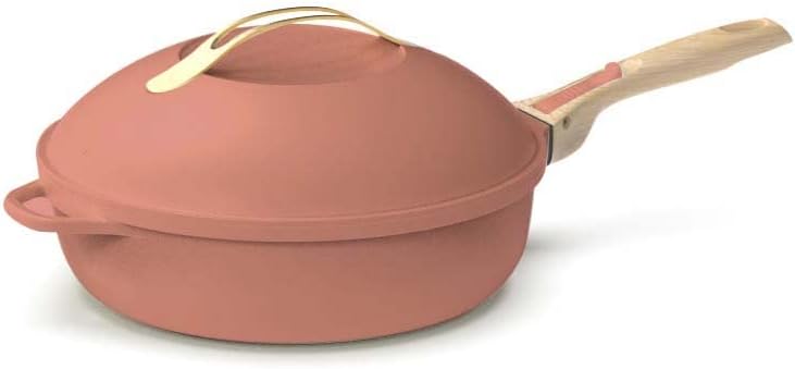 COOKUT - La Fabuleuse poêle 8 en 1 – Un seul ustensile qui remplace poêle, casserole, sauteuse, cocotte - Avec 2 poignées amovibles, panier vapeur/friture, spatule en bois - PIVOINE 28cm