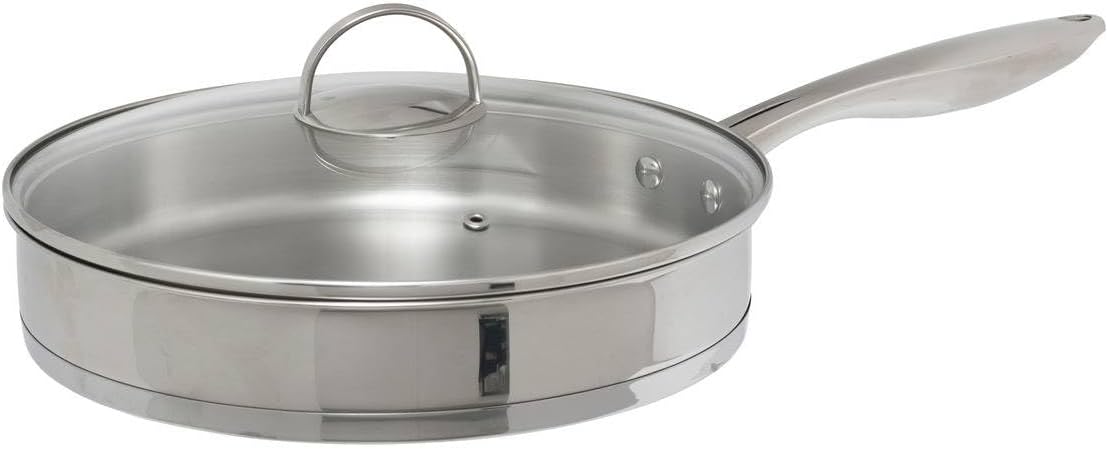 Five - Sauteuse en INOX Haute qualité avec Couvercle en Verre D 28 cm Tous Feux y Compris Induction cm Argent