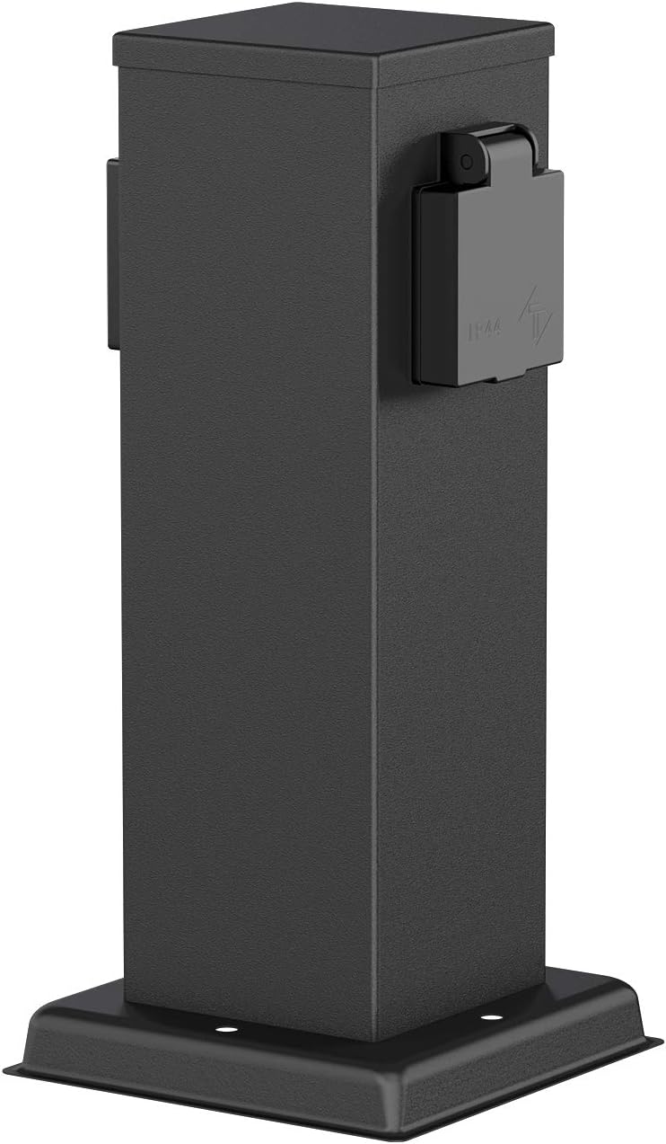 Ledscom.de Garten Colonne de Prises de Courant Polly pour l'extérieur, IP44, 2X, Acier Inoxydable, Noir, carré, 27 cm Lot de 1 Noir