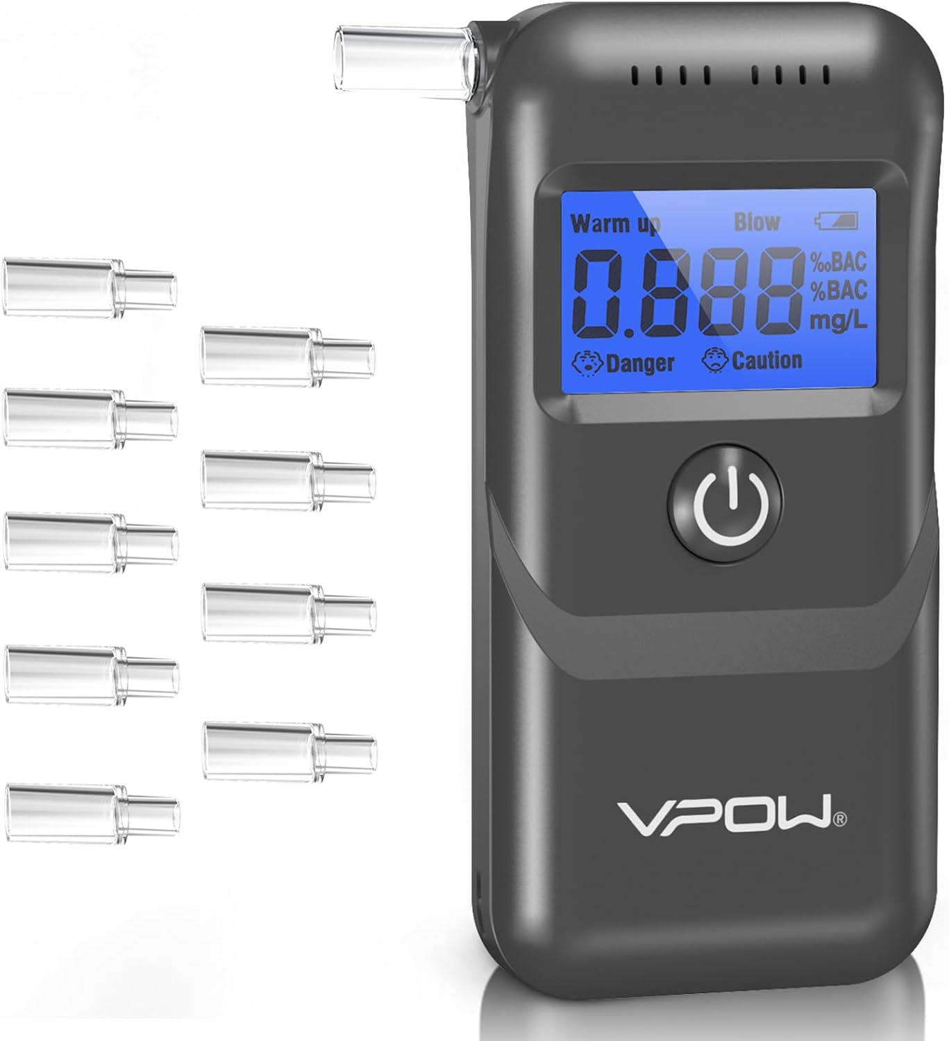 VPOW Ethylotest, Éthylotest Electronique avec Affichage Numérique LCD Bleu, Précision de Qualité, Alcootest Électronique Personnel pour Usage Domestique et Professionnel - Gris