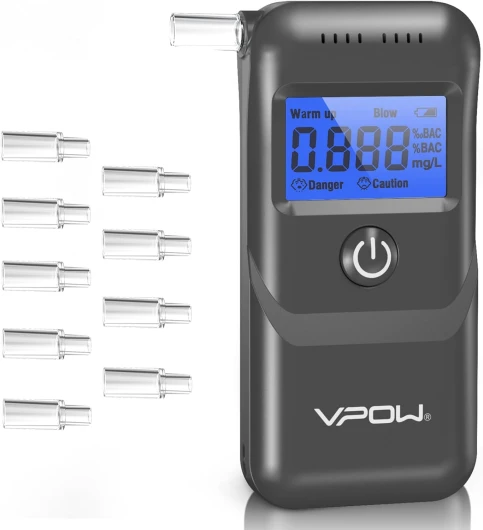 VPOW Ethylotest, Éthylotest Electronique avec Affichage Numérique LCD Bleu, Précision de Qualité, Alcootest Électronique Personnel pour Usage Domestique et Professionnel - Gris