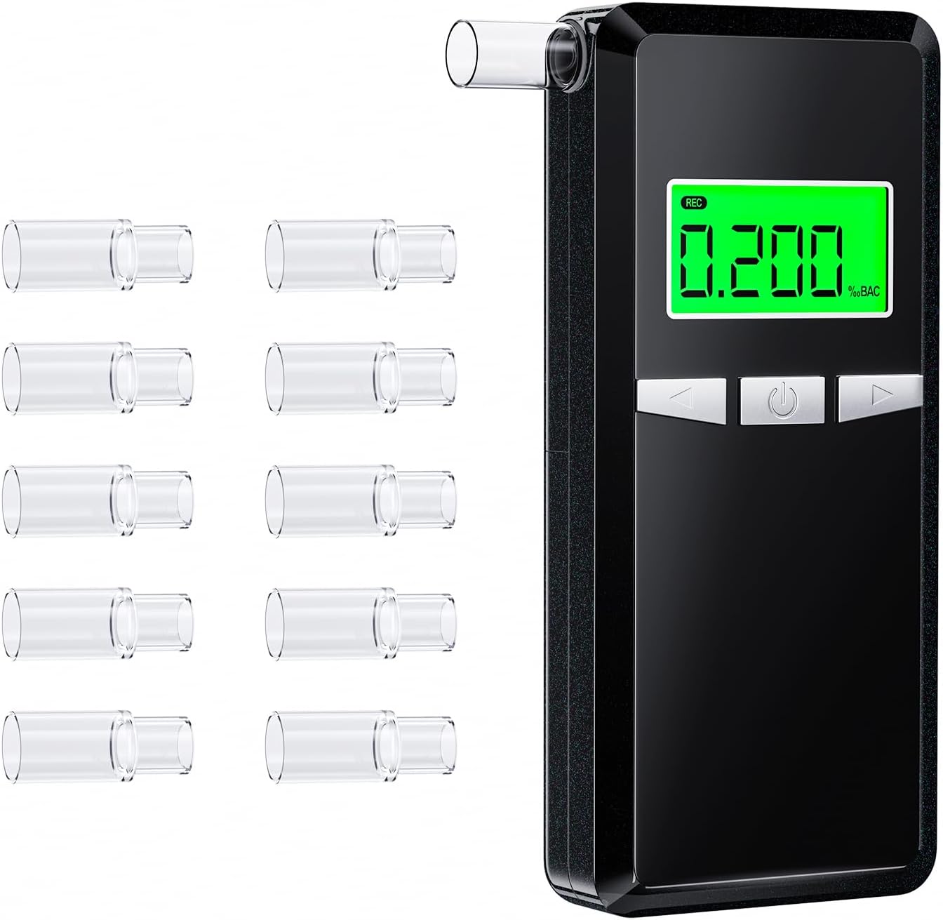 Ethylotest Electronique, Alcootest Amélioré de Haute Précision avec écran LCD Numérique Bleu, Ethylometre pour Usage Domestique ou de Fête, Livré avec 10 Embouts (Noir)