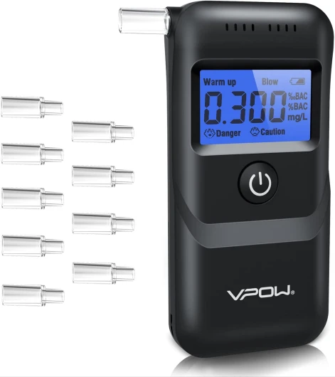 VPOW Ethylotest, Éthylotest Electronique avec Affichage Numérique LCD Bleu, Précision de Qualité, Alcootest Électronique Personnel pour Usage Domestique et Professionnel - Noir foncé