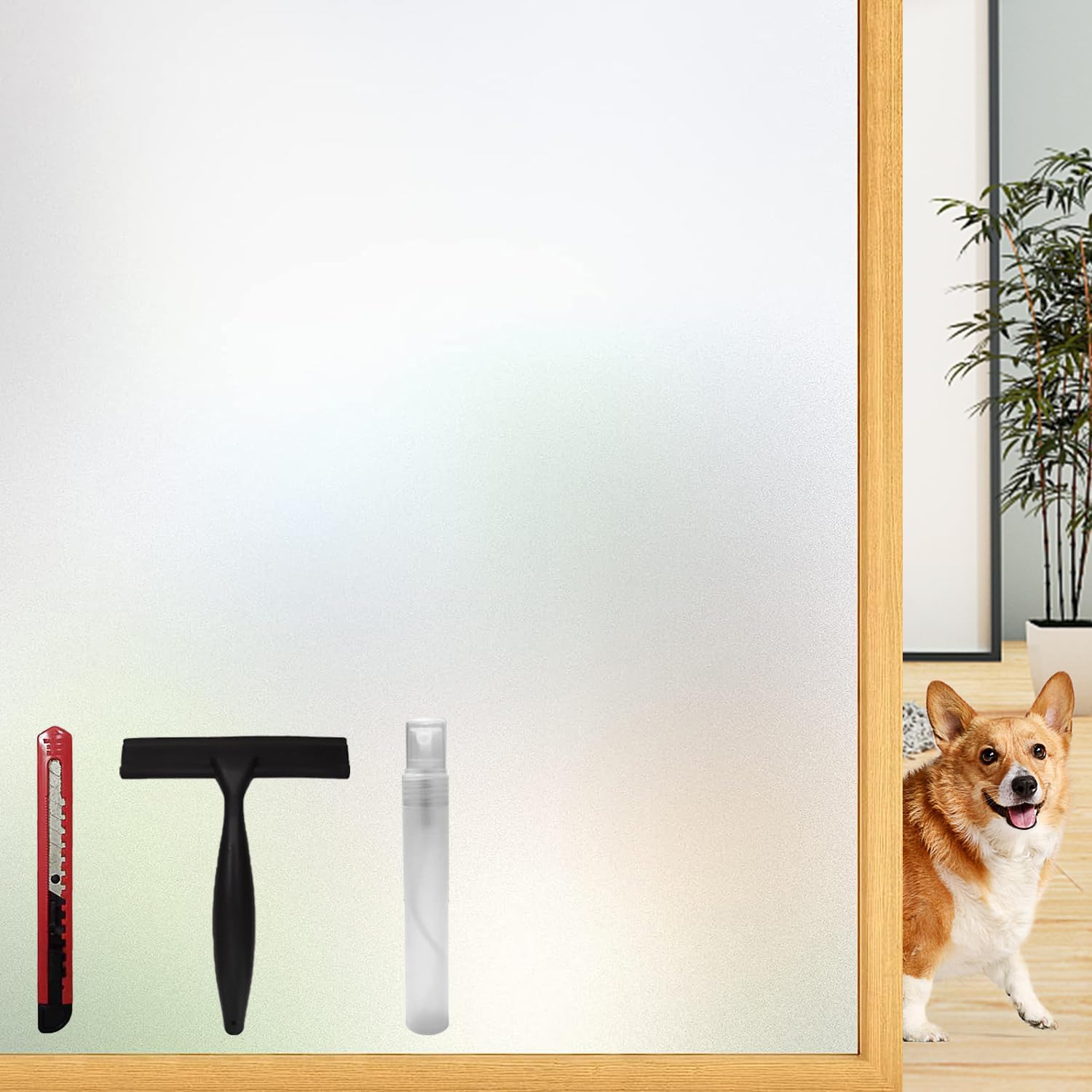 Film Fenetre Anti Regard Outils d'Installation Inclus, Protection UV, Idéal pour Portes de Bureau à Domicile ou Salle de Bain Film Autocollant en Verre dépoli, Brise-Vue, Statique, 44,5 x 200 cm, Mat 44.5x200cm Blanc Givré