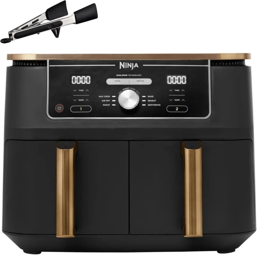 Foodi MAX Dual Zone Air Fryer, Friteuse sans huile, 2 tiroirs, 9,5 L, 6-en-1 (Air Fry, Max Crisp, rôtir, cuire, réchauffer, déshydrater), exclusivité Amazon, cuivre/noir, AF400EUCP Tiroir double 9.5L