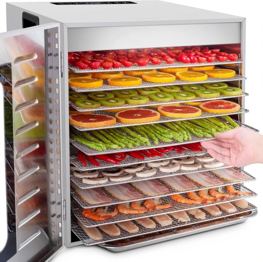 Déshydrateur Alimentaire, 10 Plateaux • Desydratateur avec Minuteur (24H) • Deshydrateur de Fruit et Legumes Température Réglable (30 à 90°C) + 1×Livre de Recettes
