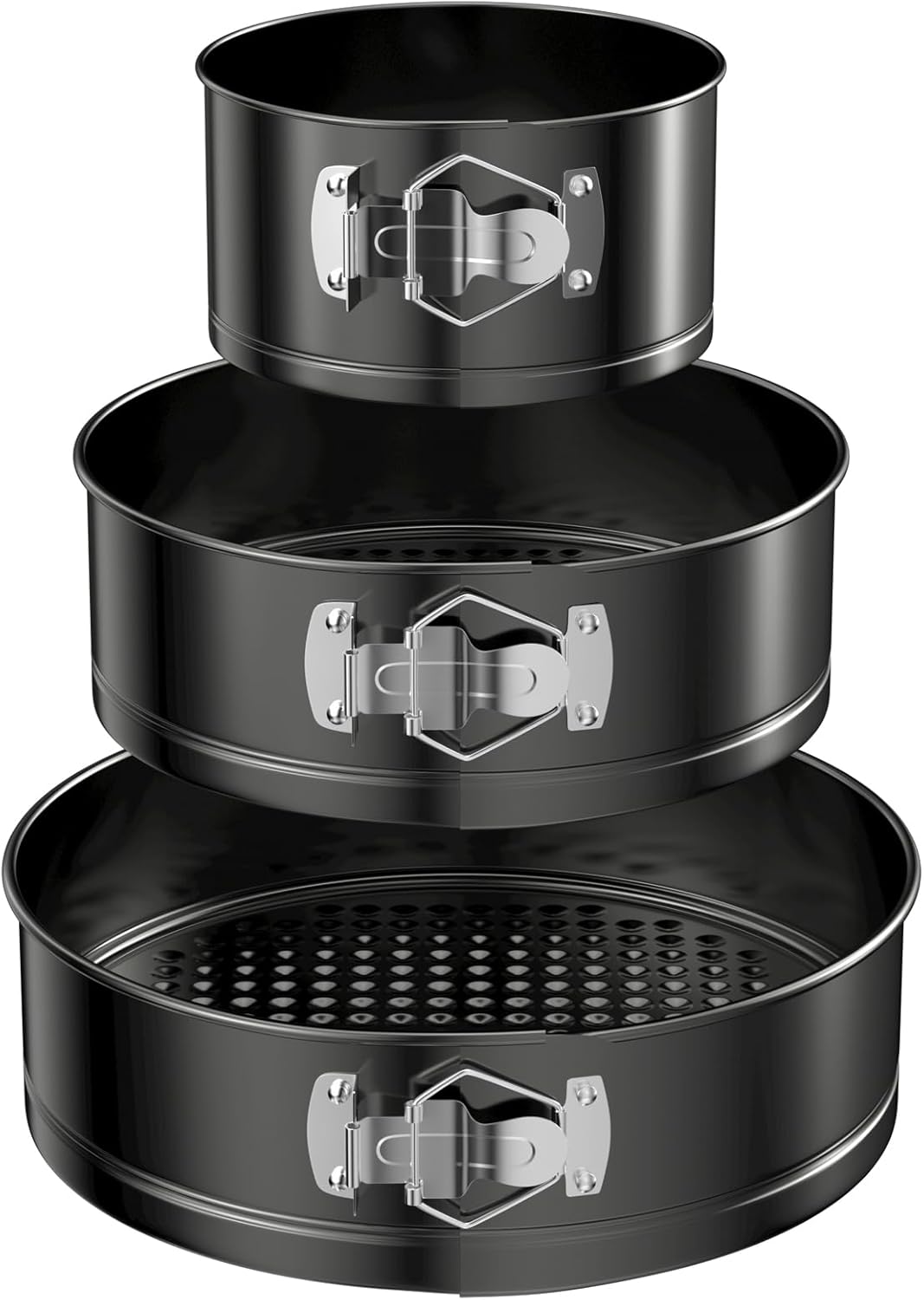 WinGluge 3 Pièces Moule à Manqué Rond, 12/18/22cm Moule à Gàteau Rond, Ensemble Antiadhésif Moules à Charnière en Acier Inoxydable Avec Fond Amovible, pour Gâteaux au Fromage Pizzas Quiches